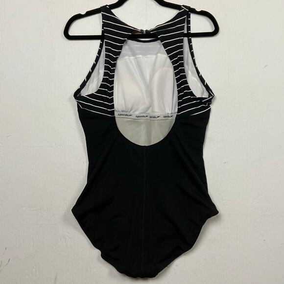 Speedo Women's Endurance+ Black Stripe High Neck One Piece Swimsuit Size 14 - Picture 4 of 10